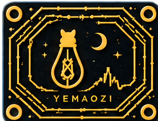 YEMAOZI brand board: electric, mono, silk, minimal, badge and forge marks, plus wordmarks and app icons.